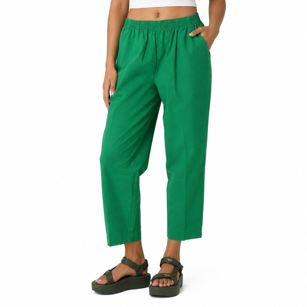 80s Vintage Jantzen Kelly Green Elastic Waist Ankle Pants Women 6 Cotton Casual